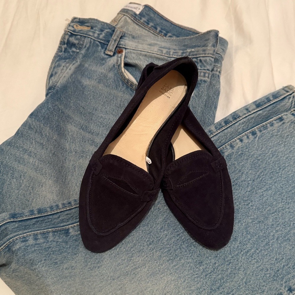 Zara Women's Navy Suede Loafers (size:37)